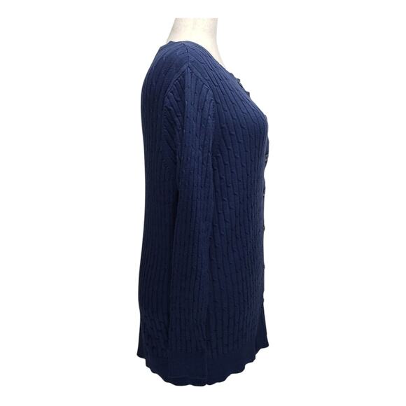 Laura Scott Navy Blue Cable Knit Cardigan Sweater Womens Plus 2X Tulip Neckline - Picture 2 of 9